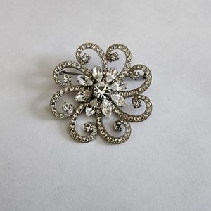 Vintage Austrian Brooch Pin 2in by 2in with Clear Austrian Crystals